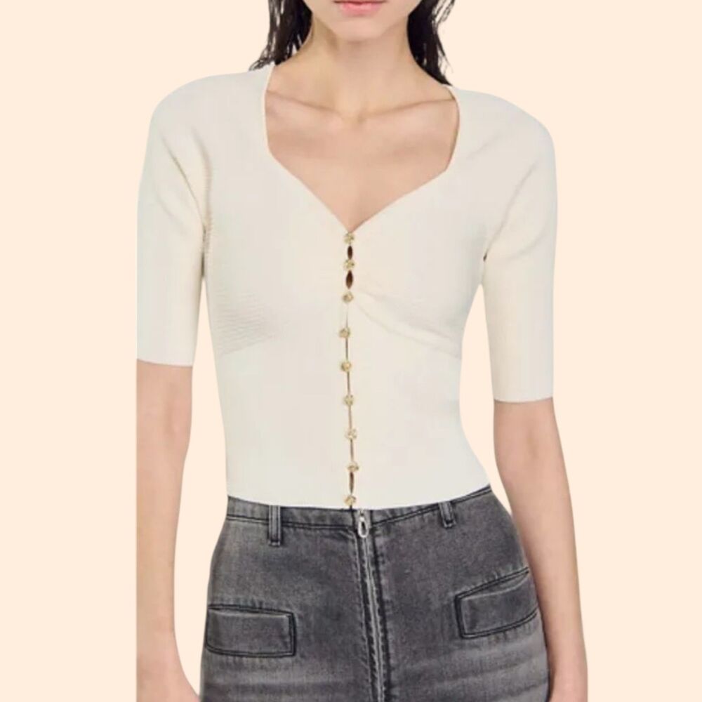 Sandro Cream Short Sleeve Top